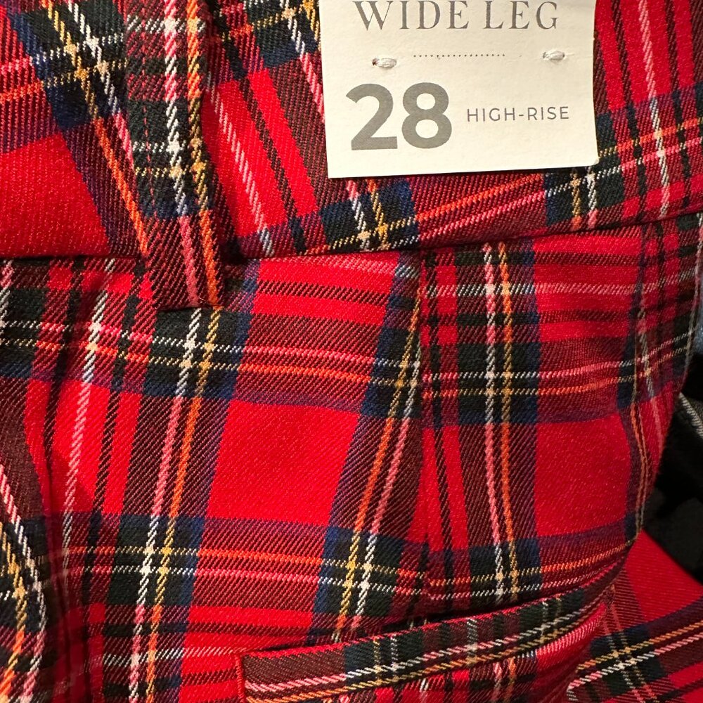 Lane Bryant Stretch Waist Plus Size 28W Pants Red Plaid Trouser Wide Leg - Picture 5 of 6